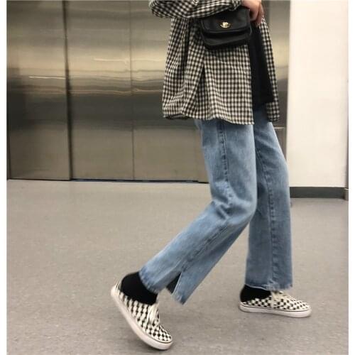 Open fork straight jeans women loose spring new light color pants ins salt of tall waist nine minutes of pants
