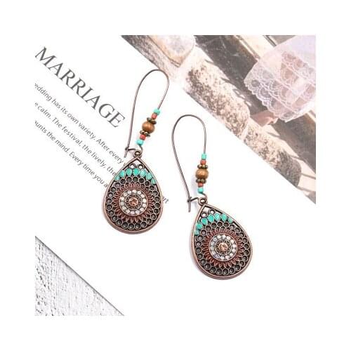 Ethnic Water Drip Hanging Dangle Drop Earrings for Women Female 2018 New Wedding Party Jewelry Accessories Vintage Boho India
