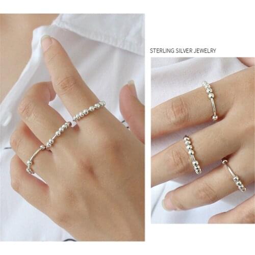 Fidget Beads Anti Stress Anxiety Ring For Women Spinner Ring S990 Sterling Silver Girl Women Jewelry Rotate Freely Beads Rings