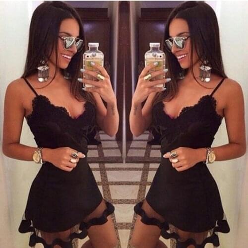 Women Bodycon Lace Dress Sleeveless Halter Party Dresses Vestido De Festa Sexy Black Korean Dress Mini Female Dress Vestidos
