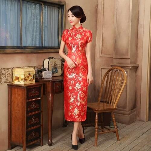 Red Plus Size 6XL For Women Stage Show Dress Chinese Lady Sexy Short Sleeve Cheongsam Long Qipao Traditioanl Casual Dress