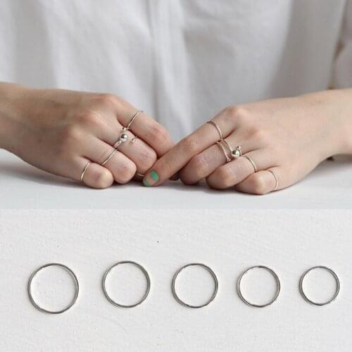 100% Real Pure 925 Sterling Silver Ring Fashion Simple Smooth Fine Ring Thin Little finger Rings For Women Jewelry Gift