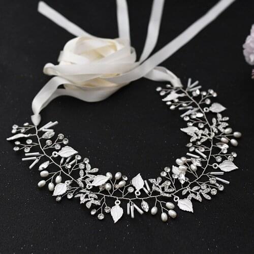 ZMSH290 Ribbon Belts for Wedding Dresses Sash Belts Simple Alloy Leaves Pearl Belt Thin Corsets Bridal Belt Flowers for Dresses