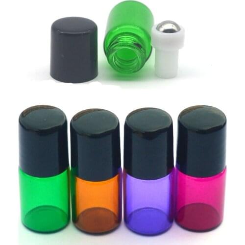 1000pcs Mini Empty 2ml Colorful Roller Glass Bottle Refillable Essential Oil Perfume Sample Test 2cc Roll-on Vial