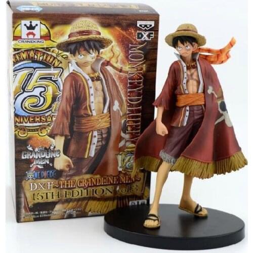 15thAnniversary One Piece Anime Straw Hat Boy Cloak Luffy Action Figure Doll Decoration Doll Toy Model Childrens Gift Collection