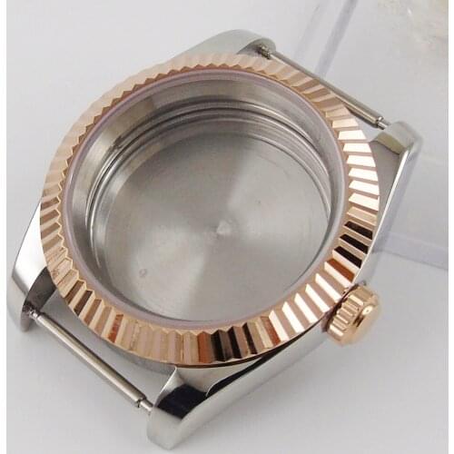 40mm Rose Gold Coin Bezel Watch Case Sapphire Glass Solid/Seeing CaseBack Fit NH35A MIYOTA 8215 MOVEMENT