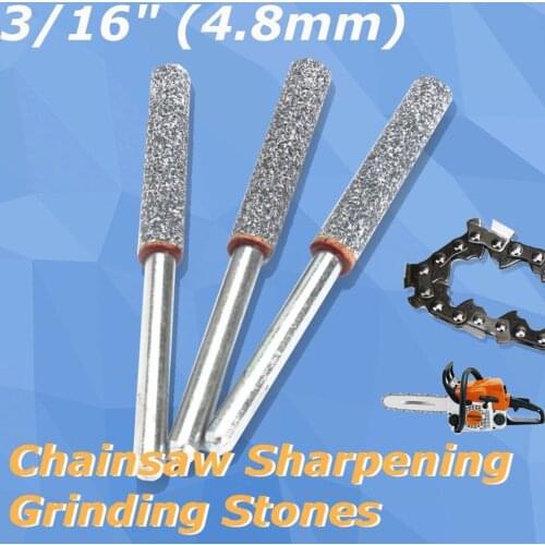 6pcs 3/16" 4.8mm Diamond Grinding Stones Chainsaw Sharpener Burr Stone File Chain Saw Sharpening Rotary Tools Accessories