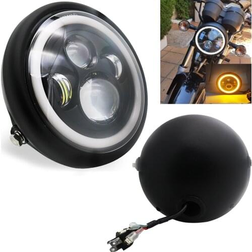 7.5 inch LED Motorcycle Headlight Universal 7.5" Round LED Light Head lamp for Cafe Racer Bobber Honda For Victory, Kawasaki