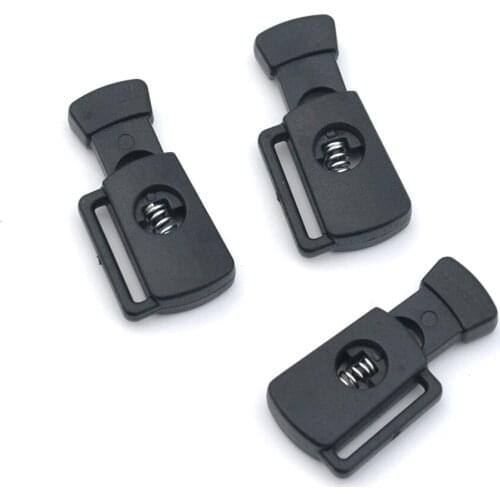 70 pcs / lot K-121 black plastic flat stoppers cord lock 6mm hole toggles clip for 14mm webbing sportswear bungee cord