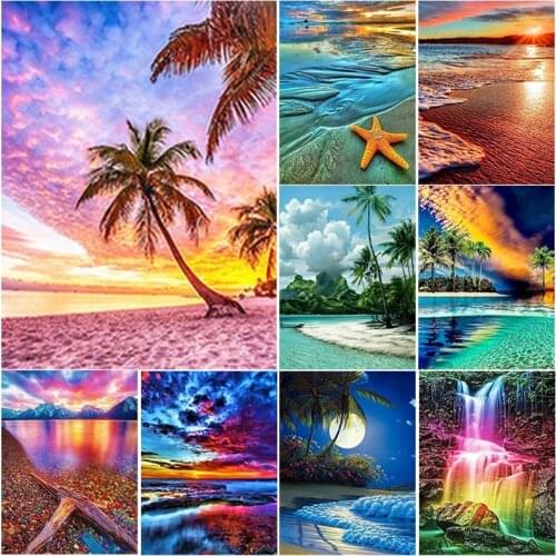 New DIY 5D Diamond Painting Sea View Cross Stitch Scenery Diamond Embroidery Sunset Full Square Round Drill Home Decor Art Gift