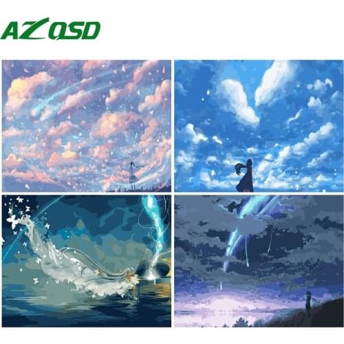 AZQSD Coloring By Numbers Sky Canvas Painting Kits Decor For Home Painting By Numbers Scenery Acrylic Paint Wall Art