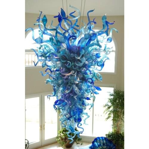 Free Shipping 110/220v AC Led Fashionable Blue Hanging Lamp Blown Murano Glass Chandelier