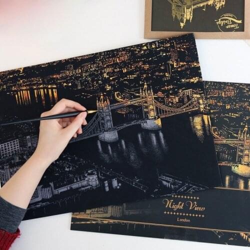 World Famous City NIght View Scraping Painting Creative City Scratch Night View Sketchpad Drawing Toys For Kid Learning Toy Gift