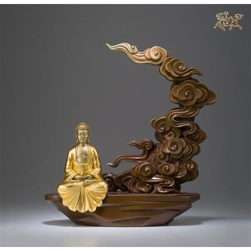 High grade Buddhist gilding Sakyamuni Amitabha Buddha statue family Protect Spiritual Art Talisman Handmade COPPER Sculpture