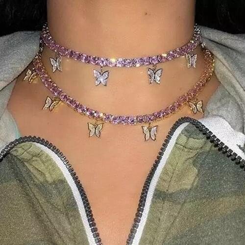 Shiny Crystal Clavicle Chain Butterfly Pendant Necklace for Women Female Gold Silver Color 2020 Fashion New Jewelry Wedding Gift