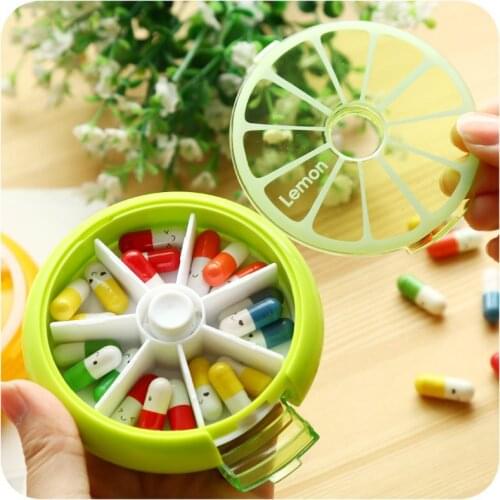 Travel Portable 7 Day Lemon Rotating Pill Case Medicine Box Pill Dispenser Vitamin Holder Cute Candy Storage Case KO
