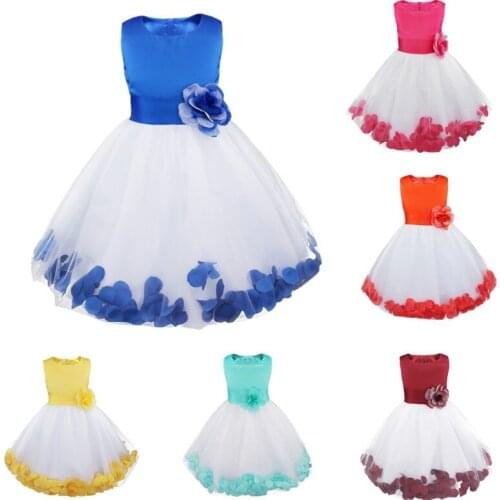 Toddler Kids Baby Girls Flower Petals Tulle Dress Wedding Party Flower Girl Dress Formal Clothes Birthday Pageant Princess Dress