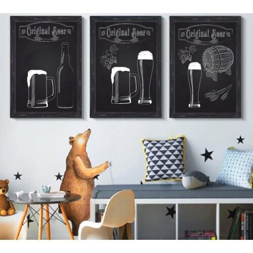 Black and White Wood Grain Background Beer Mug Beer Barrel Canvas Painting Poster Wall Art Restaurant Kitchen Art Decoration