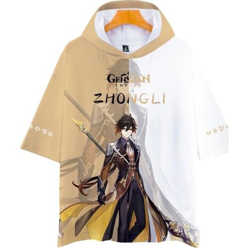 Summer 3D Genshin Impact Hooded T-shirt Men Women Tops Print ZHONGLI Hip Hop Game Tees Casual Boys Girls Anime Hoodie t-shirt