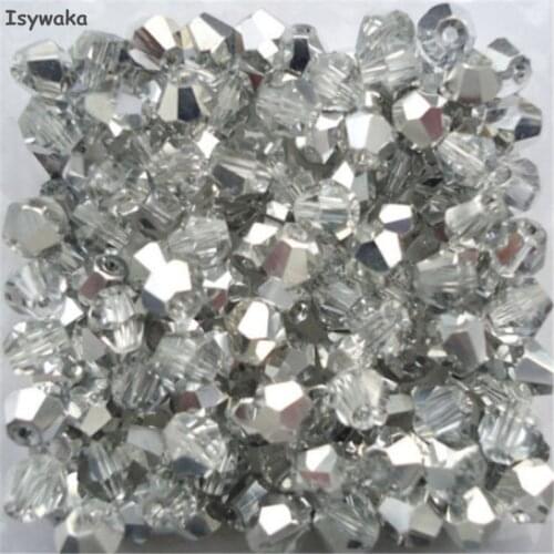 Isywaka Half Silver Color 100pcs 4mm Bicone Austria Crystal Beads charm Glass Beads Loose Spacer Bead for DIY Jewelry Making