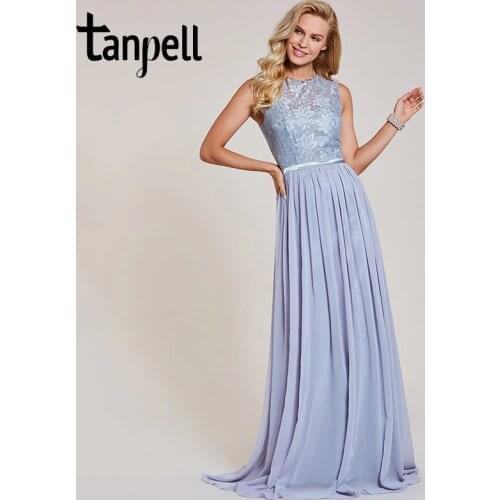 Tanpell lace long evening dresses scoop sleeveless floor length a line gown new women chiffon wedding party formal evening dress