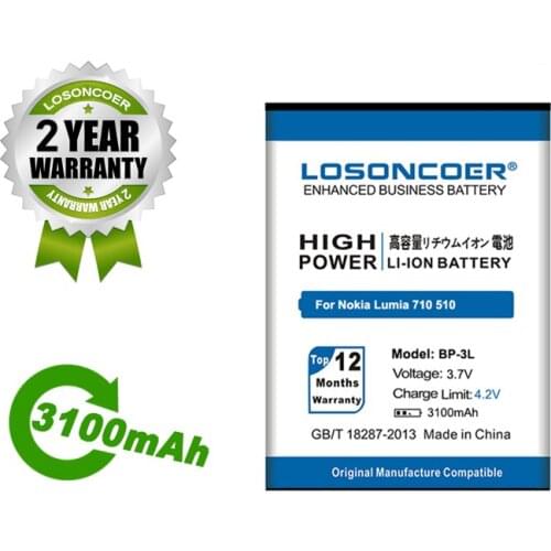 LOSONCOER Battery BP-3L 3100mAh Battery For Nokia Lumia 710 510 603 303 603 610 3030 505 610C 900
