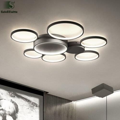 Minimalism Circle Round Remote Control Dimmable Led Chandelier Black / White Metal Lustre Luminaria Ceiling Chandelier Lamparas