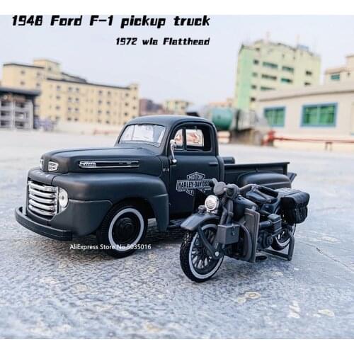 Maisto 1:24 1948 Ford F-1 pickup truck + motorcycle die-casting simulation alloy car model crafts decorative collection of toy t