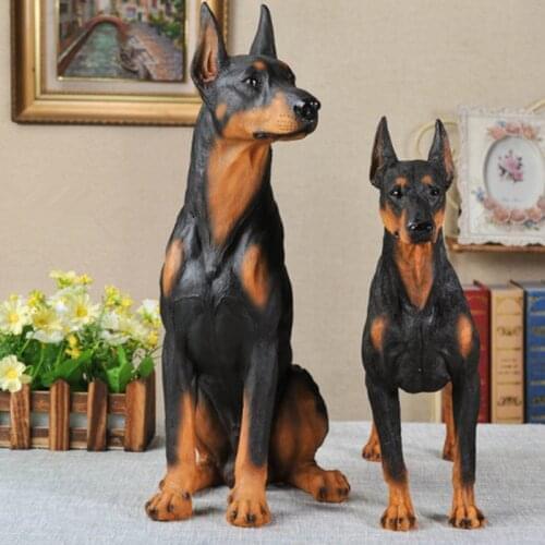 SIMULATION DOBERMAN PINSCHER EUROPEAN STYLE HOUND DOG COLOPHONY CRAFTS SCULPTURE HOME DECORATION G1064