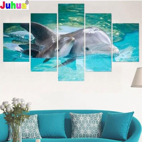 Full Square/Round DIY Diamond Painting Ocean Dolphins Cross Stitch kit Crystal Diamond Mosaic Diamond embroidery 5 Panel