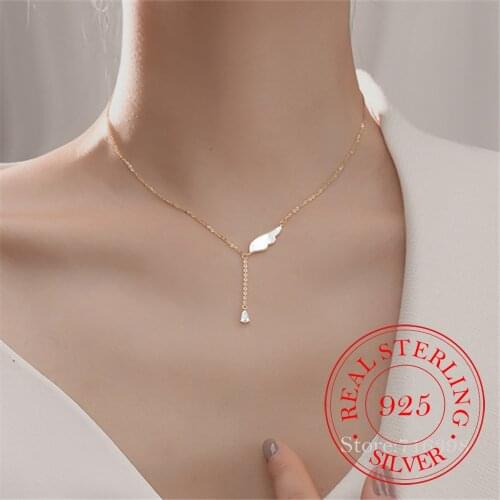 Real 925 Sterling Silver Crystal Shell Wing Charm Pendant Necklace For Women Wedding Party Jewelry Gift Choker Collar