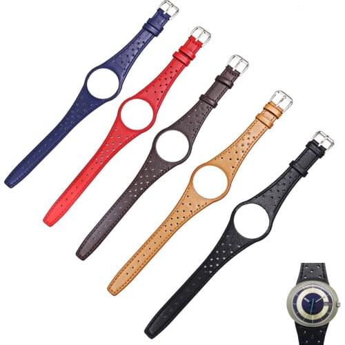 Rolamy Red Blue Brown Black Khaki Real Calf Leather Watch Band with silver steel Buckle For Omega Dynamic