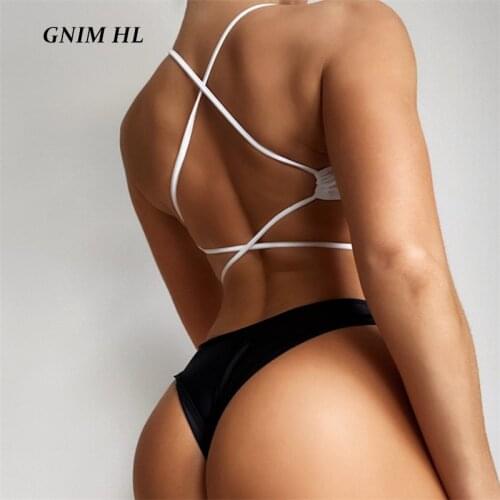 GNIM Sexy String Bikini 2021 Backless Bandage Swimwear Women 2 Pieces Set Beachwear Sport Swimsuit Female Biquini Bathing Suit