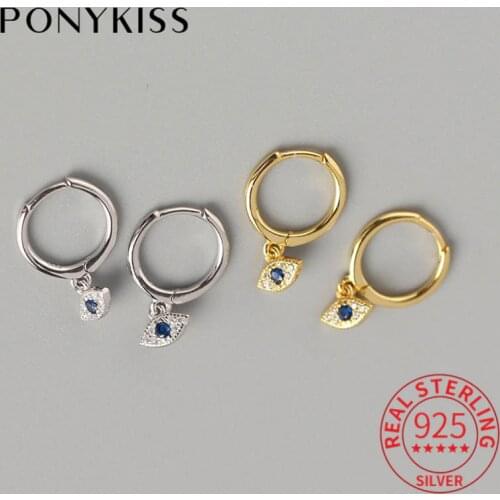 PONYKISS 100% 925 Sterling Silver Zircon Devils Eyes Chic Hoop Party Delicate Charm Earrings Women Fine Jewelry Gift