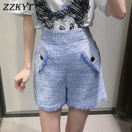 ZZKYT 2021 Women Summer Fashion Frayed High Waist Zipper Shorts Vintage Buttons Fly Side Pockets Office Lady Female Short Mujer