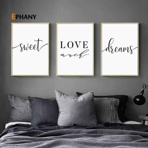 Sweet Dream Love Motivational Canvas Painting Poster Black White Simple Quotes Wall Art Print Minimalist Bedroom Home Decor