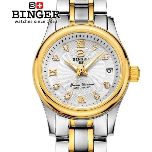 Switzerland BINGER Women Watches Luxury Brand Automatic Mechanical Wristwatches full stainless steel Waterproof Watch B-603L-3