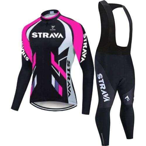 2021 STRAVA Spring / Autumn Men Long Sleeve Cycling Jersey Set Breathable outdoor Bike Clothes Ropa Maillot Ciclismo 20D Gel pad