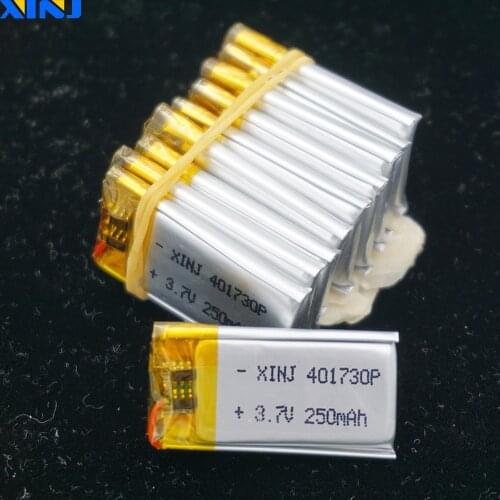 XINJ 10pcs 3.7V 250 mAh Li-Po Polymer Battery 401730 For DIY mp3 glasses Toys headphones bluetooth speaker smart watches DVR DVC