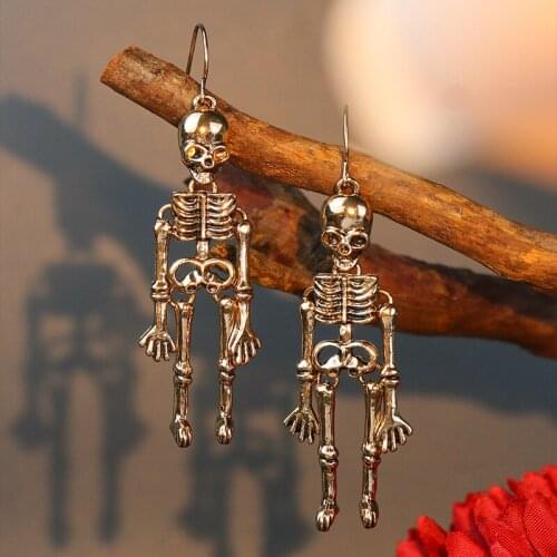 Trendy 2021 Halloween Skeleton Drop Earrings for Women Fashion Gun Black Golden Silver Color Hanging Earring Jewelry Accessories