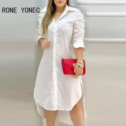 Women Pleated High-low Cut Long Shirt Dress Maxi Dress Vacation Dress 2021