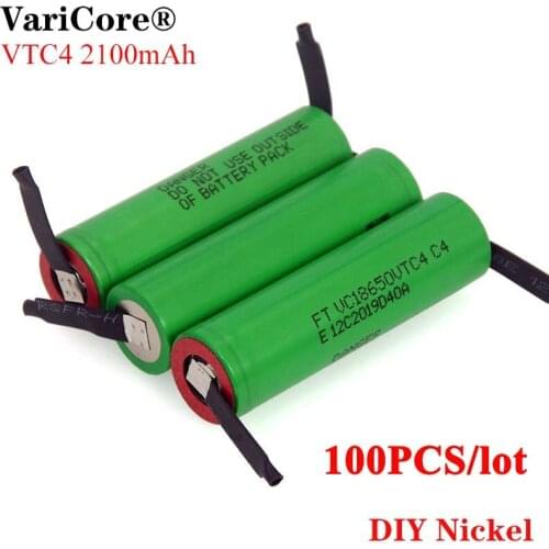 100PCS VariCore 100% Original 3.6V 18650 VTC4 2100mAh High drain 30A Rechargeable battery VC18650VTC4 +DIY Nickel sheet