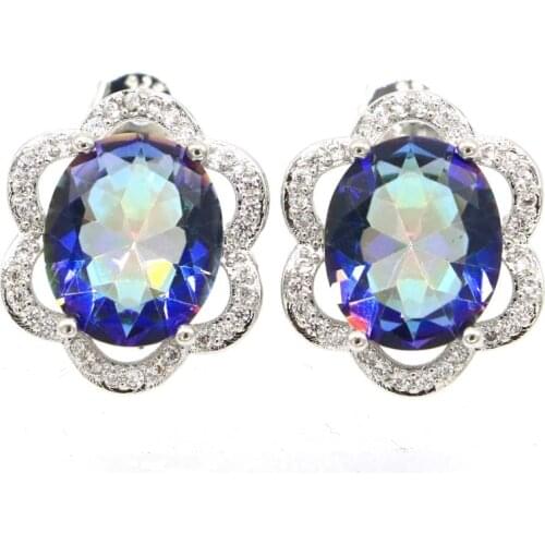 18x6mm Deluxe Created Pink Tourmaline White Zircon Womans Party Silver Earrings