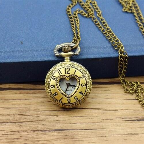 2019 NAZEYT wholesale buyer price good quality new bronze classical antique retro vintage heart pocket watch necklace hour clock