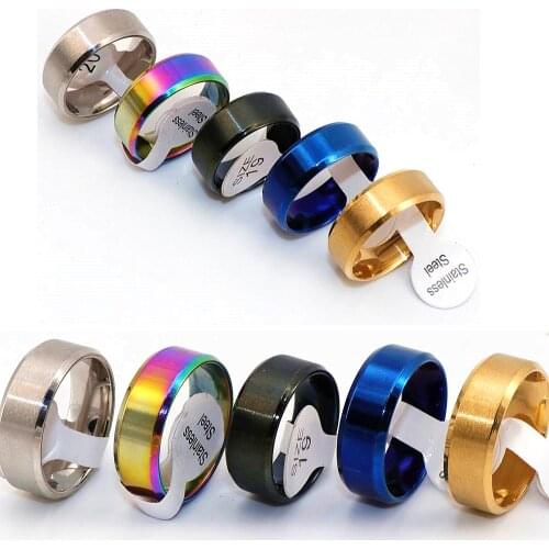 36 Pcs/lot Classic Style Bevel Cut Simple Stainless Steel Rings Band Wedding Ring 8mm Width Mirror Polished Inside