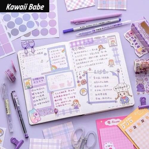 Sketchbook Notepad Purple Pink Kawaii A5 DIY Grid Diary lyofes Notebooks Set with Pen Paper Clip Sticker Office School Supplies