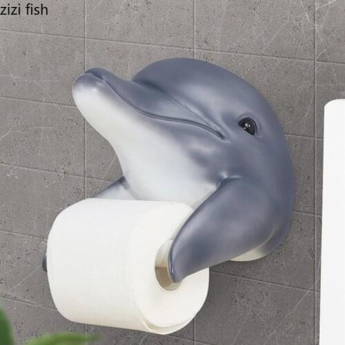 Punch-free Resin Dolphin Toilet Paper Holder Big Shark Toilet Paper Holder Waterproof Wall Hanging Creative Tissue Box
