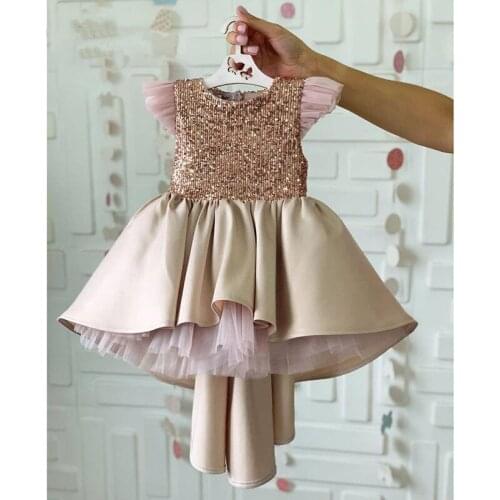 Infant Hi Low Baby Girl Dress Children Birthday Party Gowns Keyhole Back Big Bow Kids Pageant Gowns Photography