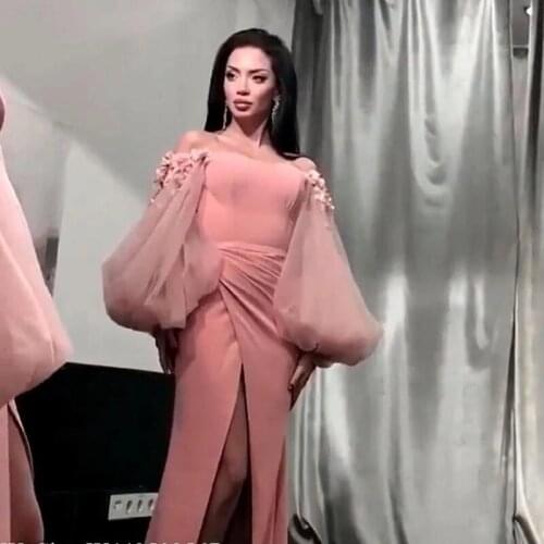 Elegant Muslim Evening Dresses Mermaid Sweetheart Off The Shoulder Slit Dubai Saudi Arabic Long Evening Prom Gown Dress