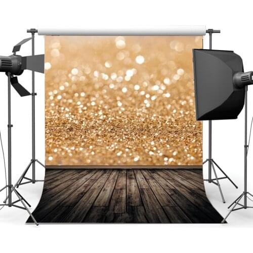 Photography Backdrop Christmas Bokeh Halos Golden Glitter Sequins Retro Wood Floor Xmas Backdrops